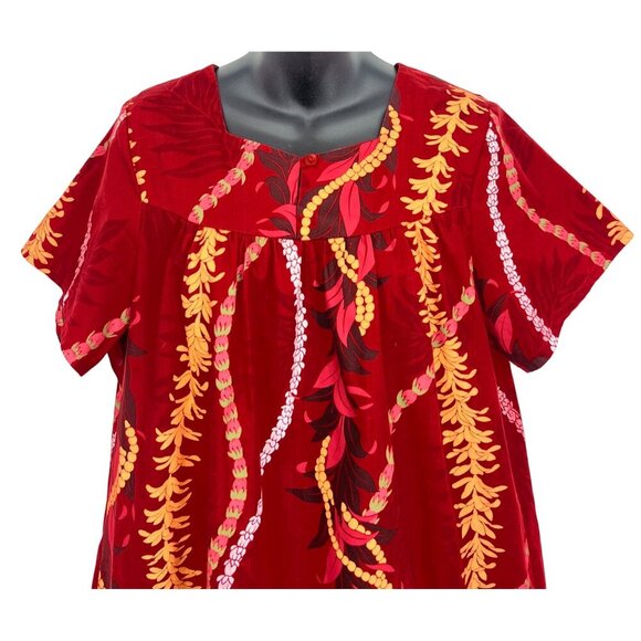 Karyl Kaye Red Floral A-Line Short Sleeve Dress Small Medium Lei Floral Vintage - Picture 2 of 7